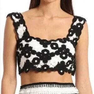 NEW AVEC LES FILLES Crochet Tank Top Black White Floral Sz M/L